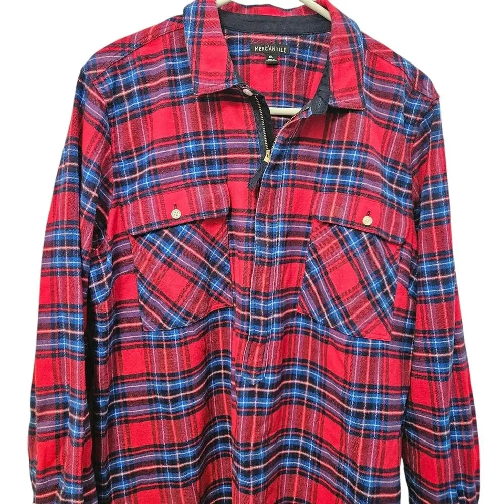 Men's Long sleeved red plaid shirt Half zip size XL